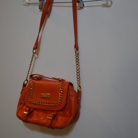 BCBG Paris Orange Gold Shoulder Crossbody Purse Small Soft Faux Leather 10.5'x8' - Picture 7 of 8